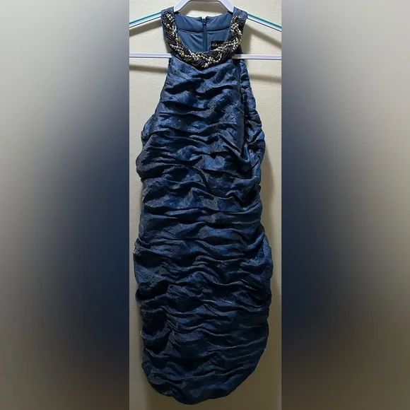 black flowy halter dress Black Rhinestone Trim Midi Dress - Event Dresses main image 1
